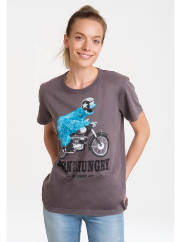 Logoshirt T-Shirt Sesamstrasse - Krümelmonster Motorrad in grau