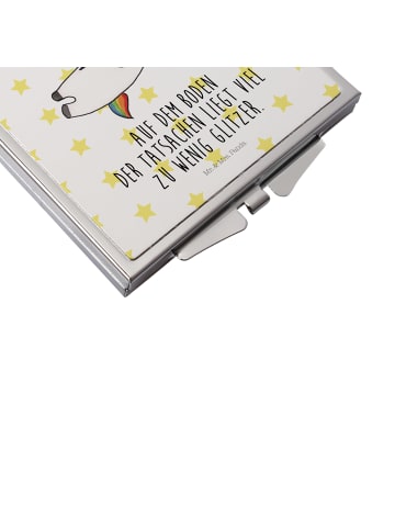 Mr. & Mrs. Panda Kosmetikspiegel Einhorn Blümchentail mit Spruch in Weiß
