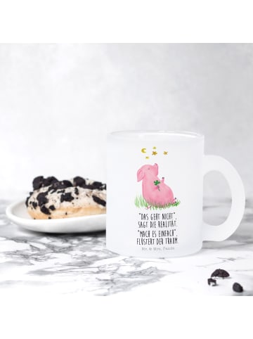 Mr. & Mrs. Panda Teetasse Schwein Glück mit Spruch in Transparent