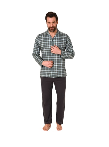 NORMANN Durchknöpfbare Pyjama Schlafanzug langarm Karo - 83001 in grau