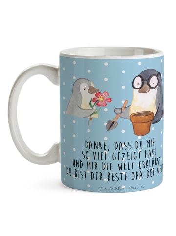 Mr. & Mrs. Panda Tasse Pinguin Opa Blumen pflanzen mit Spruch in Blau Pastell