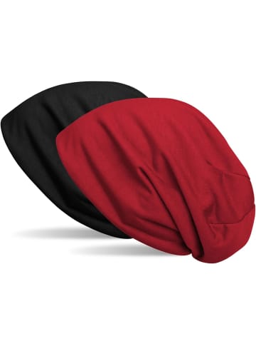 styleBREAKER Wende Beanie Mütze in Schwarz / Bordeaux-Rot