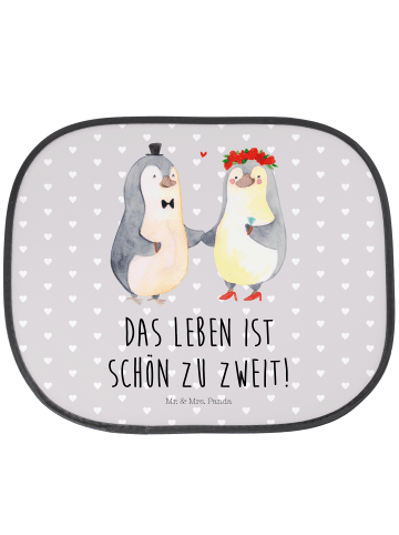 Mr. & Mrs. Panda Auto Sonnenschutz Pinguin Heirat mit Spruch in Grau Pastell