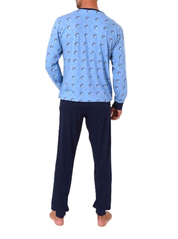 NORMANN Langarm Schlafanzug Pyjama Bündchen Minimalprint in hellblau