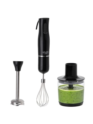Adler Europe AD 4620 B 3-in-1 Set mit Zerkleinerer, Schneebesen & Becher, Schwarz in Schwarz