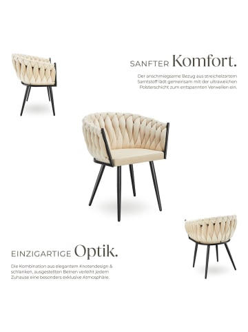 tectake Samtstuhl gepolstert, mit Samtbezug, Knotendesign, 60,5 x 55 x 75 cm