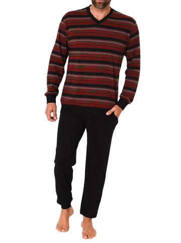 NORMANN Pyjama Schlafanzug lang Bündchen Streifen - 66773 in rot