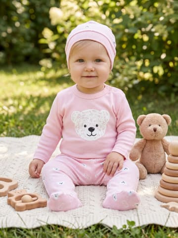 TupTam Baby Bekleidungsset Langarmbody Hose Mütze3 teilig in rosa/weiß