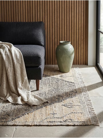 KADIMA DESIGN BERMEO Esszimmerteppich Wollmix 140x200 Natur Fransen Landhaus in Natur