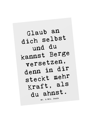 Mr. & Mrs. Panda Postkarte Spruch Selbstvertrauen stärken mit Sp... in Weiß