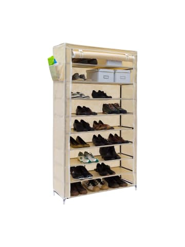 relaxdays 2x Stoff-Schuhschrank in Beige - (B)88 x (H)161 x (T)30 cm