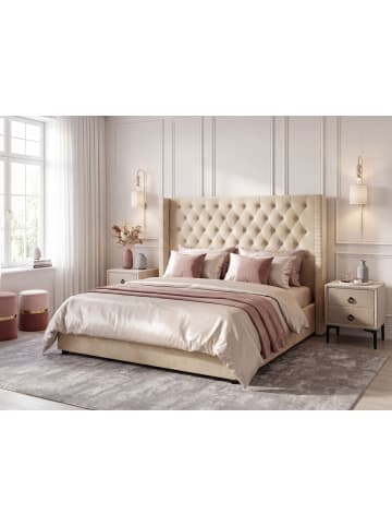 Beliani 2-tlg Doppelbett LUBBON in Beige/Silber