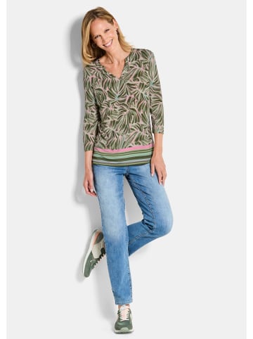 GOLDNER Blusenshirt Jerseyshirt mit floralem Design in khaki / gemustert