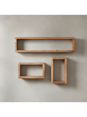 KADIMA DESIGN Wandregal Massivholz | 3-teiliges Set, Abgerundet, Hohe Belastbarkeit in Beige