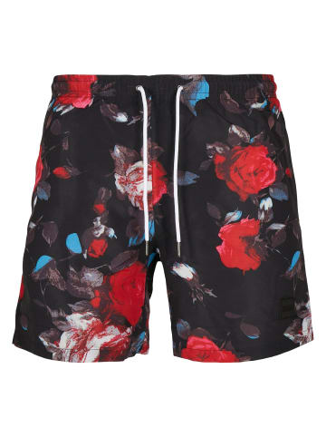 Urban Classics Badeshorts in black rose aop