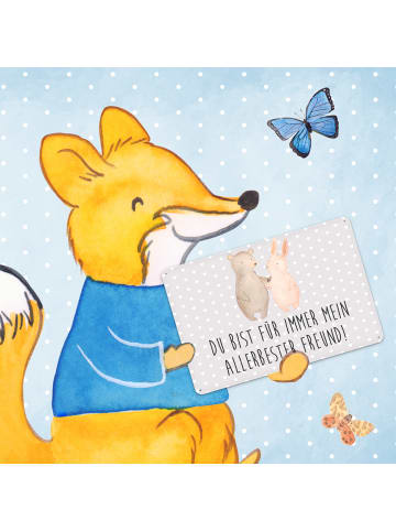 Mr. & Mrs. Panda Retro Blechschild Bär und Hase Umarmen mit Spruch in Grau Pastell