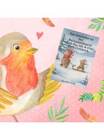 Mr. & Mrs. Panda Klappkarte Bär und Maus Schlitten Design mit Sp... in Weiß