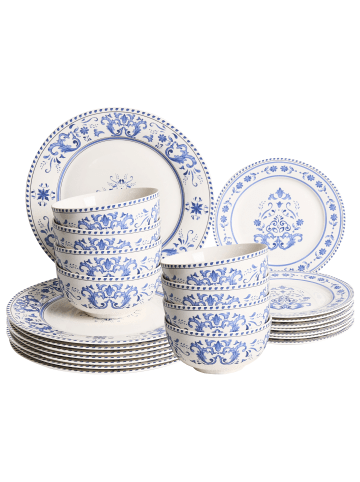 Beliani 24-tlg Tafelservice GALANGAL in Weiß/Blau