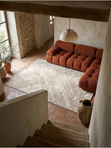 KADIMA DESIGN Teppich Kurzflor Strapazierfähig ARLEN Rautenlinien Muster Wohnzimmer in Creme