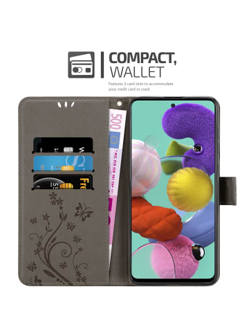 cadorabo Hülle für Samsung Galaxy A51 5G Blumen Design in FLORAL GRAU