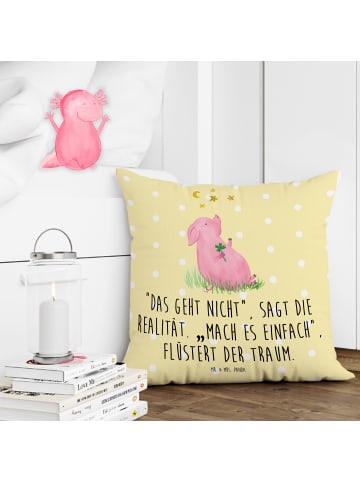 Mr. & Mrs. Panda Sofakissen Schwein Glück mit Spruch in Gelb Pastell
