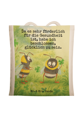 Mr. & Mrs. Panda Einkaufstüte Hummeln Kleeblatt Design mit Spruch in Weiß