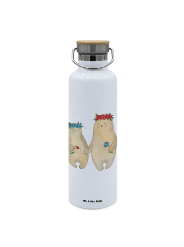 Mr. & Mrs. Panda Edelstahl Trinkflasche Bären mit Blumenkranz oh... in Weiß