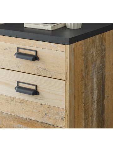 Furn.Design Schreibtisch-Set mit Rollcontainer, Used Wood hell, anthrazit