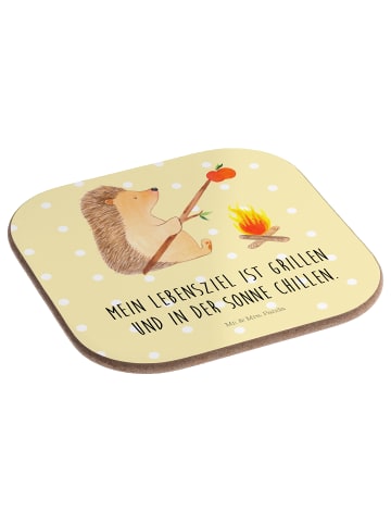 Mr. & Mrs. Panda Tisch-Untersetzer Igel Grillen mit Spruch in Gelb Pastell