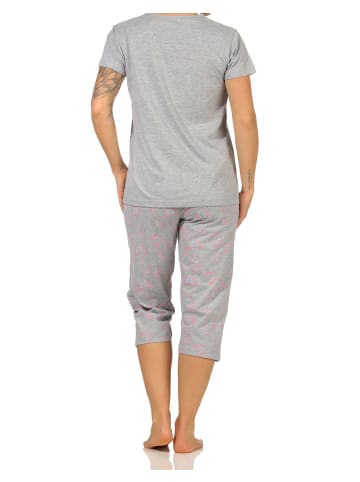 NORMANN Kurzarm Capri Schlafanzug Pyjama Schmetterlings - 66906 in grau