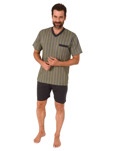 NORMANN kurzarm Schlafanzug Shorty Pyjama Streifen - 72034 in grau
