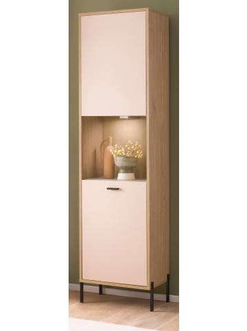 Furn.Design Vitrine in kaschmir und Eiche 54 x 204 cm, Vitrinenschrank mit Soft-Close
