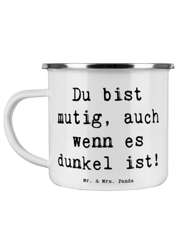 Mr. & Mrs. Panda Camping Emaille Tasse Spruch Angst vor Dunkelhe... in Weiß