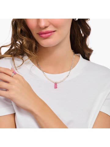 Thomas Sabo Gliederkette Mit Pinkem Goldbären-Anhänger in silber, pink