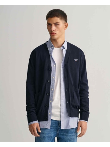 Gant Classic V-Neck Strickjacke aus Baumwolle in Evening bl