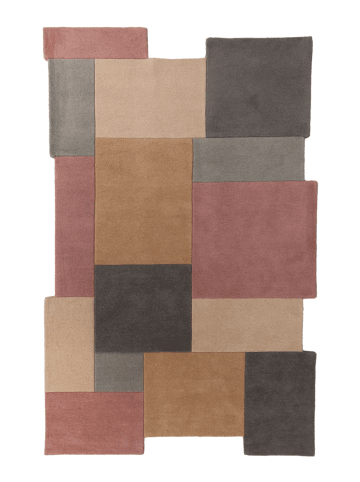 KADIMA DESIGN Handgetufteter Wollteppich, geometrisch und modern in Grau-Rosa