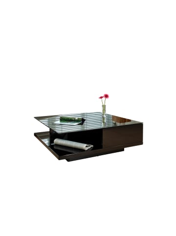 SalesFever Couchtisch mit Soft-Close-Schubladen, 2 offene Fächer und Glasplatte in Schwarz