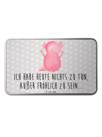 Mr. & Mrs. Panda Metalldose Axolotl Hurra mit Spruch in Grau Pastell