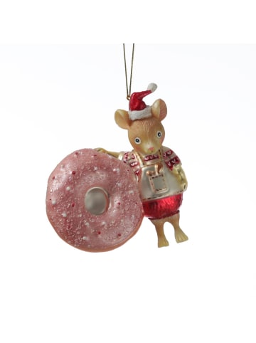 MARELIDA Christbaumschmuck Maus mit Donut Weihnachtsbäckerei Glas H: 11,5cm in bunt