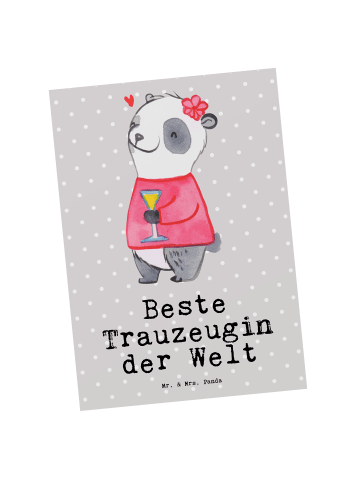 Mr. & Mrs. Panda Postkarte Panda Beste Trauzeugin der Welt mit S... in Grau Pastell