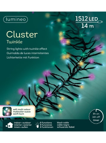 LUMINEO Lichterkette CLUSTER TWINKLE 1512 LED 14 m, schwarzes Kabel in Bunt