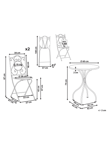 Beliani 3-tlg Bistro Set ARTENA in Schwarz/Weiß
