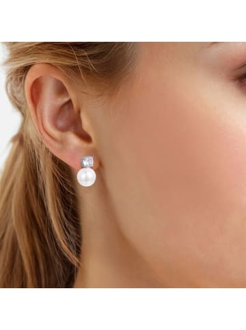 Lulu & Jane Ohrringe aus Messing mit Zirkonia Glasperle in weiß