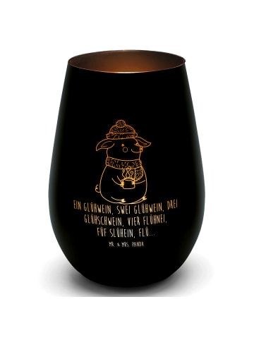 Mr. & Mrs. Panda Gold Windlicht Schweinchen Glühwein mit Spruch in Schwarz