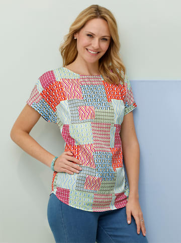 Sieh an! Schlupfbluse in rot-himmelblau-bedruckt