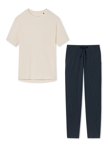 Schiesser Schlafanzug Cotton in Blau gepunktet / Creme