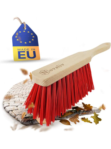 Novaliv ELASTON Handfeger Draußen Handbesen Holz Kehrwisch Industriehandfeger in Rot