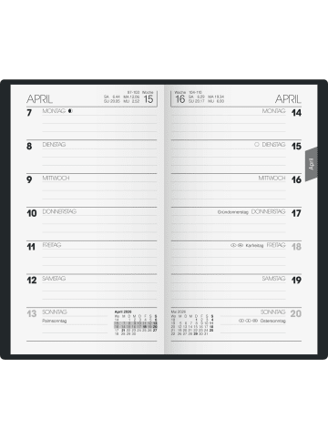 BRUNNEN Taschenkalender 758 8,7x15,3cm 1 Woche/Seite Leder schwarz 2026