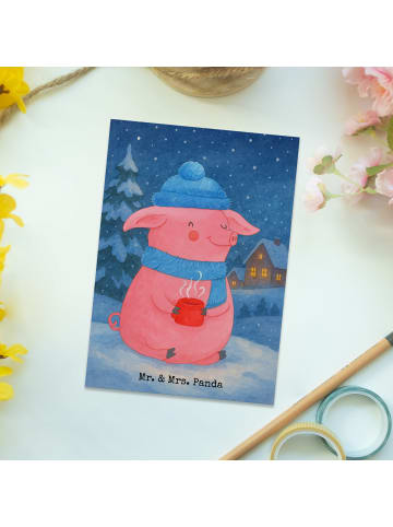 Mr. & Mrs. Panda Postkarte Schwein Glühwein Design ohne Spruch in Weiß