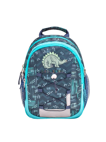 Belmil Kindergartenrucksack "Mini Kiddy Little Stegosaurus" in blau, Brustgurt, Namensschild, H 23 cm L 20 cm T 9 + 6 cm